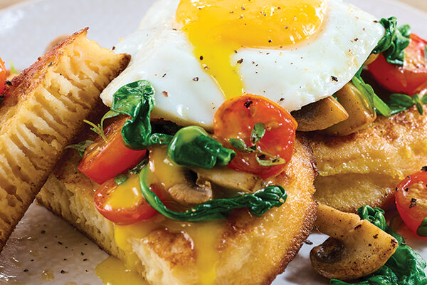 Warburtons Gluten Free Eggy Bread Crumpets with Mushrooms and Tomatoes